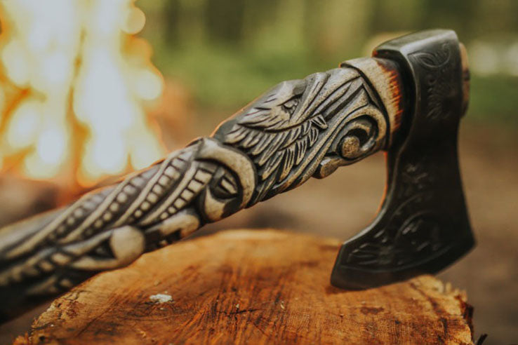 RA-259 Hand Craved Raven Forged Viking Axe, Authentic Viking Axe, Battle Axe, Viking Heritage Gifts, Husband Wife Gifts, Christmas Gift - Ragnar Armoury