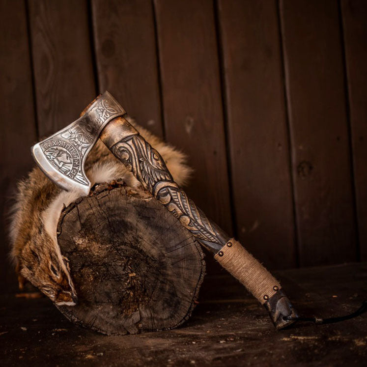 RA-259 Hand Craved Raven Forged Viking Axe, Authentic Viking Axe, Battle Axe, Viking Heritage Gifts, Husband Wife Gifts, Christmas Gift - Ragnar Armoury