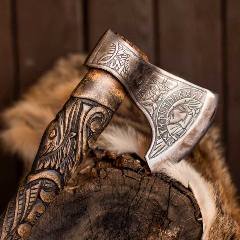RA-259 Hand Craved Raven Forged Viking Axe, Authentic Viking Axe, Battle Axe, Viking Heritage Gifts, Husband Wife Gifts, Christmas Gift - Ragnar Armoury