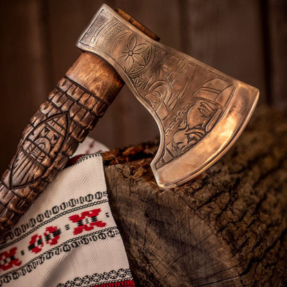 RA-261 Odin Handle Craved Viking Axe, Premium Style Viking Axe, Forged Axe, Valhalla Gift, Halloween Gift, Xmas Gift, Christmas Gift - Ragnar Armoury