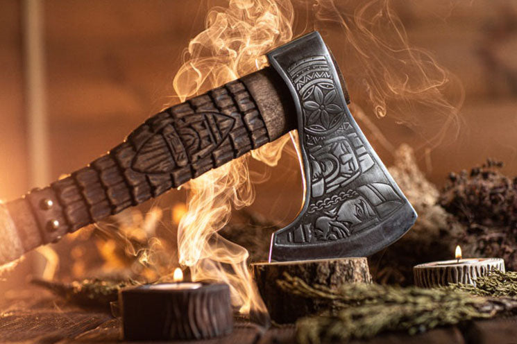 RA-261 Odin Handle Craved Viking Axe, Premium Style Viking Axe, Forged Axe, Valhalla Gift, Halloween Gift, Xmas Gift, Christmas Gift - Ragnar Armoury