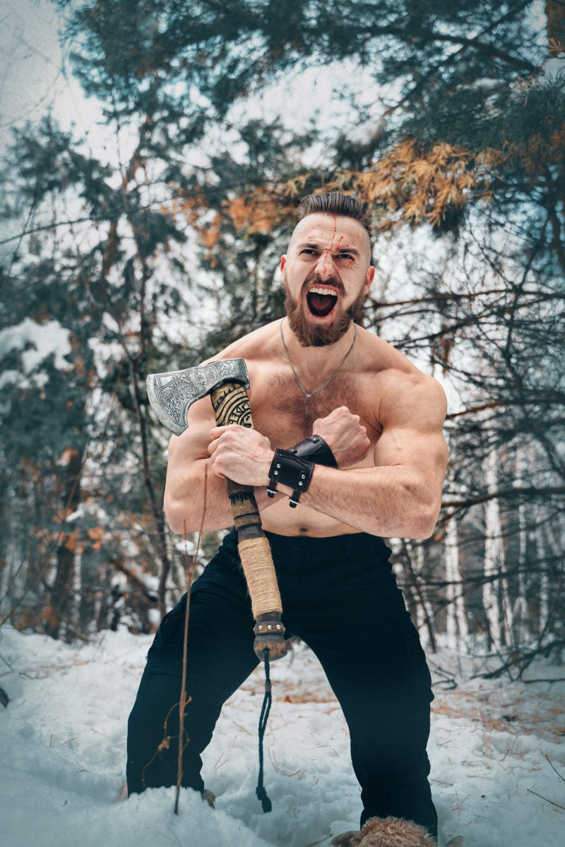 Thor Handle Carved with Viking Runes & Odin’s Helm of Awe Viking Axe ...