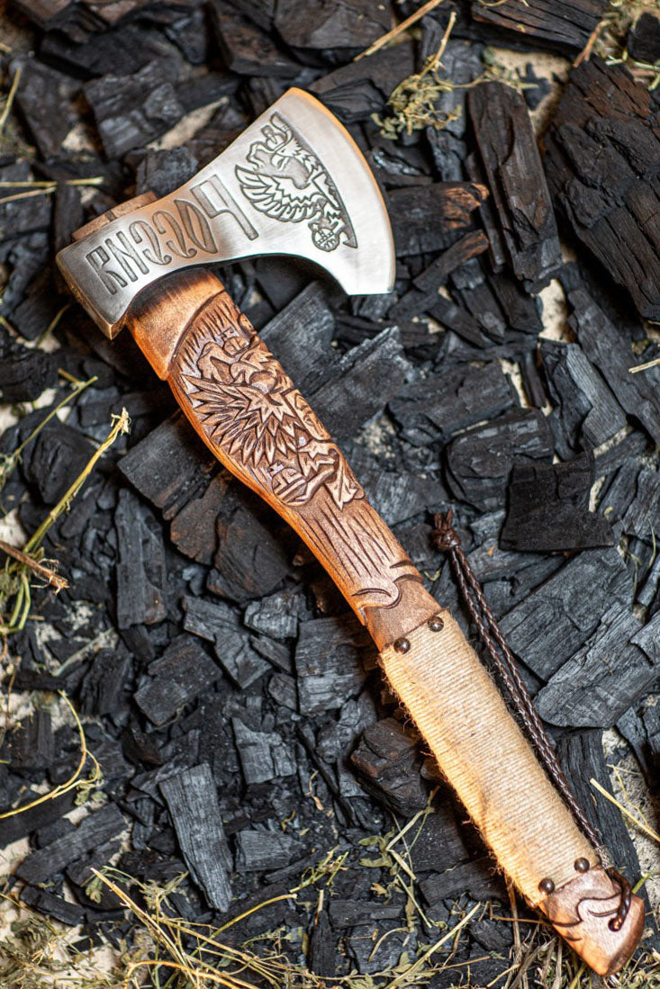 Expertly Crafted Hand-Forged Viking Axe | Nordic Axe with Carved Handle ...