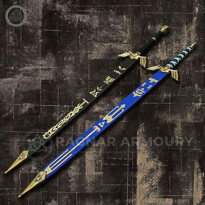 RA-224 The Legend Of Zelda Master Skyward Pair Sword, Black and Gold Sword, Sky-blue and Gold Sword, 2 Paired Swords, Gift For Men, Gift For Husband, Wall Hanging Sword, Wedding Gift, Halloween Gift - Ragnar Armoury