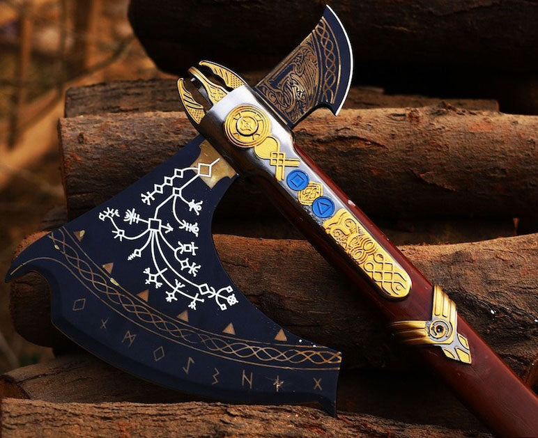 Handmade God of War Leviathan Axe - Kratos Axe Replica | Groomsmen Gift | Halloween & Christmas Present | RA-290