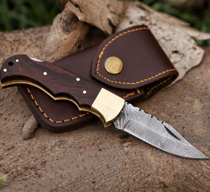 RA-276 Forged Damascus Steel Folding Pocket Knife, EDC Carry Knife, Gift For Him, Christmas Gift - Ragnar Armoury