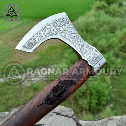 RA-186 Ancient Nordic Traditions Viking Bearded Axe, Hand Crafted Beautiful Engraved Decorative Axe, Bushcraft tool, Outdoor axe - Ragnar Armoury