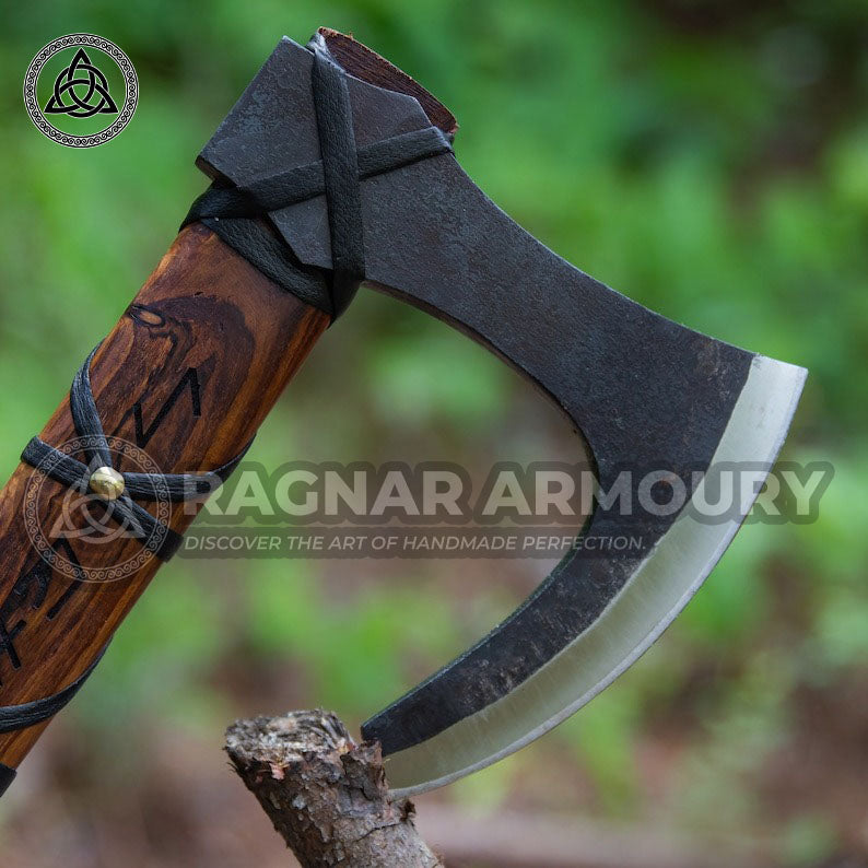 RA-184 Hand Forged Viking Bearded Axe, Skeggöx, Handcrafted axe, Viking Runes Axe, Personalized axe gift - Ragnar Armoury