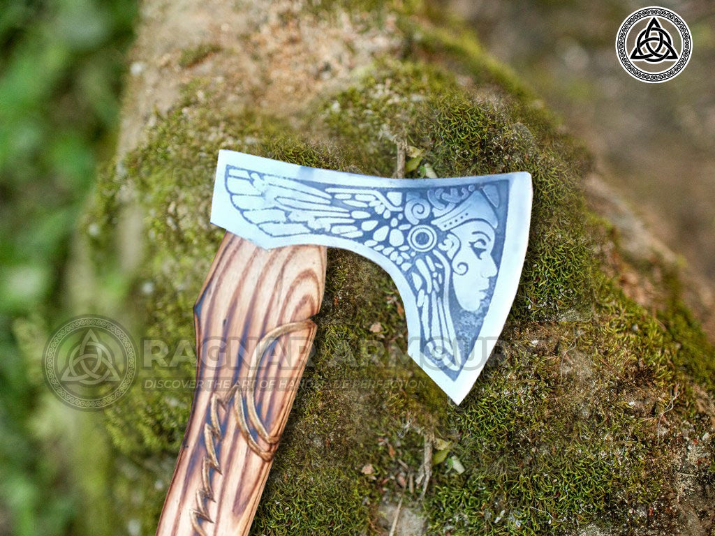 RA-239 Handmade Valkyrie's Viking Axe, Personalized Viking Axe, Gift For Husband, Hand Forged Axe For Men - Ragnar Armoury