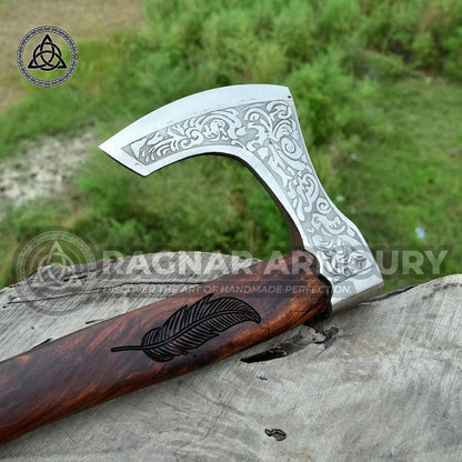 RA-186 Ancient Nordic Traditions Viking Bearded Axe, Hand Crafted Beautiful Engraved Decorative Axe, Bushcraft tool, Outdoor axe - Ragnar Armoury