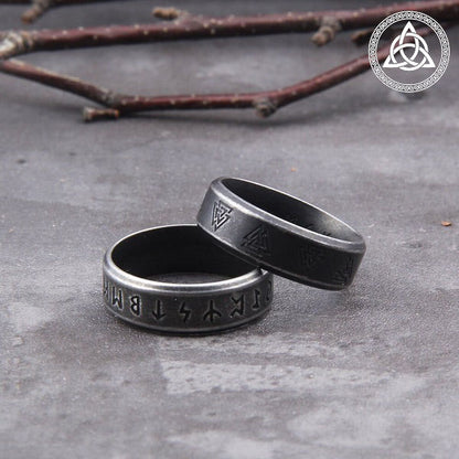 RA-155 Viking Rune and Valknut Ring, Viking Wedding Ring, Norse Mythology Ring, Handcrafted Ring - Ragnar Armoury