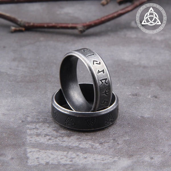 RA-155 Viking Rune and Valknut Ring, Viking Wedding Ring, Norse Mythology Ring, Handcrafted Ring - Ragnar Armoury