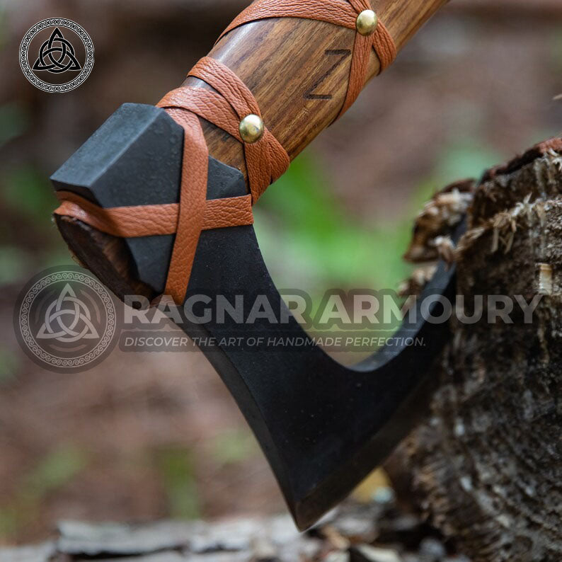 RA-185 Hand Forged Viking Bearded Axe, Skeggöx, Handcrafted axe, Personalized Scandinavian Axe, Viking Runes Axe, Personalized axe gift - Ragnar Armoury