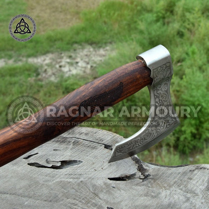 RA-186 Ancient Nordic Traditions Viking Bearded Axe, Hand Crafted Beautiful Engraved Decorative Axe, Bushcraft tool, Outdoor axe - Ragnar Armoury