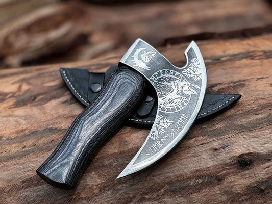 RA-265 Hand-Forged Odin Raven Pizza Axe, Viking Axe Pizza Cutter, Viking Heritage Pizza Axe, Gift For Men, Gift For Husband, Christmas Gift - Ragnar Armoury