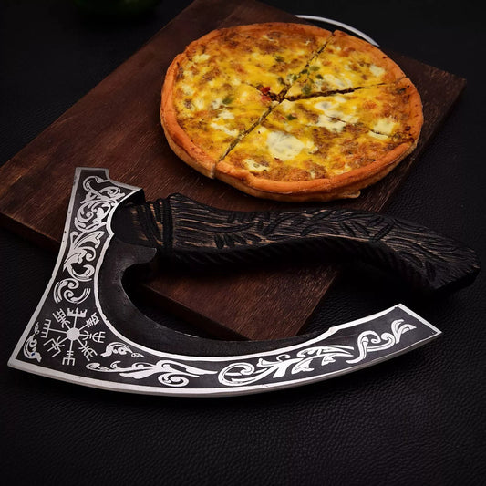 RA-272 Hand-Forged Helm Of Awe Pizza Axe, Viking Pizza Cutter, Personalized Pizza Axe, Gift For Men, Anniversary Gift, Halloween Gift, Christmas Gift - Ragnar Armoury