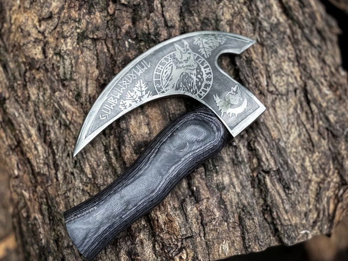 RA-265 Hand-Forged Odin Raven Pizza Axe, Viking Axe Pizza Cutter, Viking Heritage Pizza Axe, Gift For Men, Gift For Husband, Christmas Gift - Ragnar Armoury