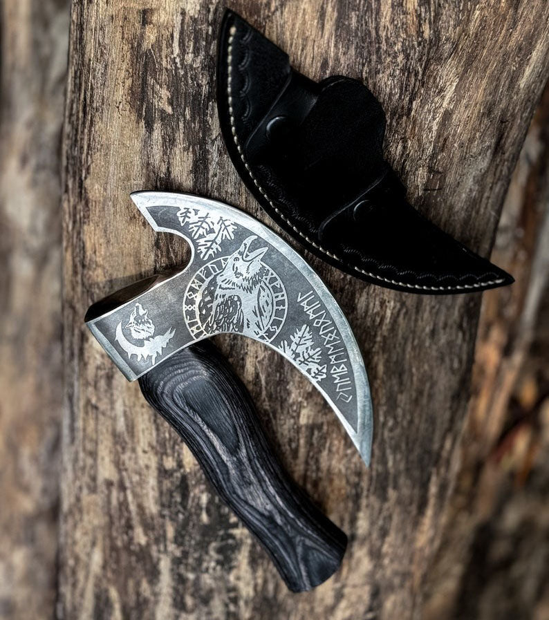 RA-265 Hand-Forged Odin Raven Pizza Axe, Viking Axe Pizza Cutter, Viking Heritage Pizza Axe, Gift For Men, Gift For Husband, Christmas Gift - Ragnar Armoury