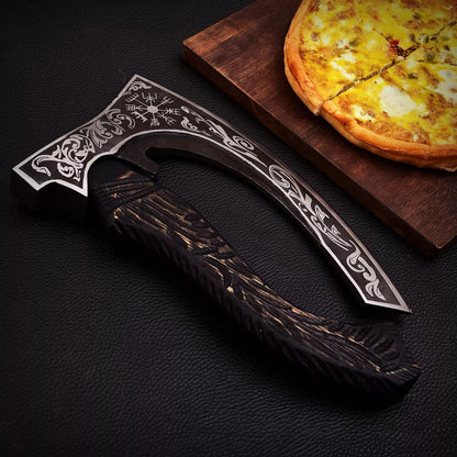 RA-272 Hand-Forged Helm Of Awe Pizza Axe, Viking Pizza Cutter, Personalized Pizza Axe, Gift For Men, Anniversary Gift, Halloween Gift, Christmas Gift - Ragnar Armoury