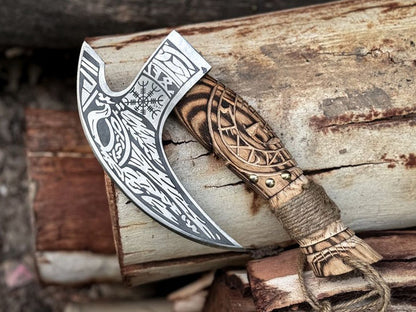 RA-267 Handmade Odin Viking Pizza Axe, Personalized Pizza Axe, Pizza Cutter, Gift For Men, Halloween Gift, Xmas Gift, Christians Gift - Ragnar Armoury