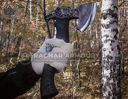 RA-180 Handmade Wolf Fenrir Head Axe, Viking axe, Handcrafted axe, Heritage gift, Camping axe, Gift For Men - Ragnar Armoury