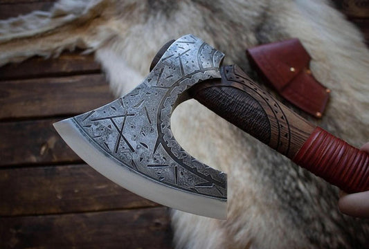 RA-283 Scandinavian Nordic Style Viking Axe, Jörmungandr Craved Handle Axe, Premium Style Axe, Christmas Gift