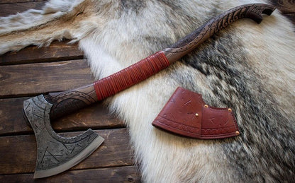 RA-283 Scandinavian Nordic Style Viking Axe, Jörmungandr Craved Handle Axe, Premium Style Axe, Christmas Gift