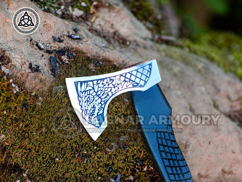 RA-234 Handmade Norse Dragon Functional Medieval Mini Viking Axe, Throwing Axe, Personalized Viking Axe, Gift For Men, Anniversary Gift, Halloween Gift, Christmas Gift - Ragnar Armoury