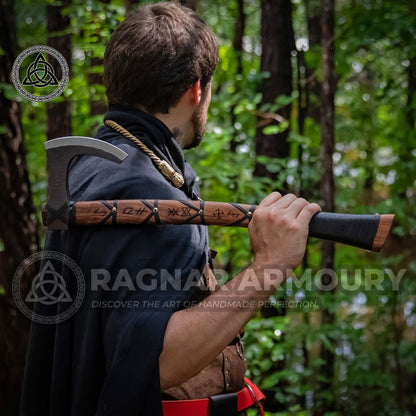 RA-184 Hand Forged Viking Bearded Axe, Skeggöx, Handcrafted axe, Viking Runes Axe, Personalized axe gift - Ragnar Armoury