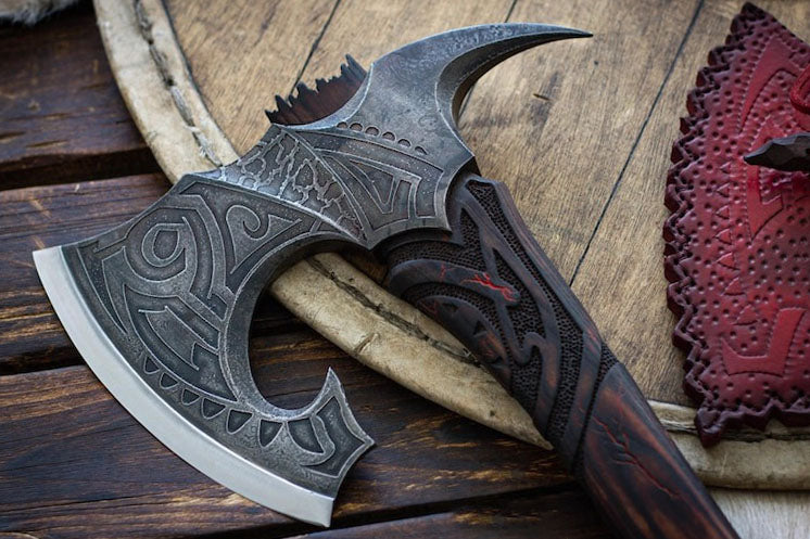 RA-283 Scandinavian Nordic Style Viking Axe, Jörmungandr Craved Handle Axe, Premium Style Axe, Christmas Gift