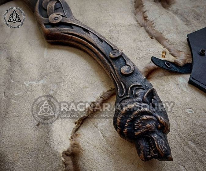 RA-183 Wolf Fenrir Head Axe , Wolf Fenrir Crafted Handle, Viking axe, Bearded axe, Skeggöx, Handcrafted axe, Gift For Men, Christmas Gift - Ragnar Armoury