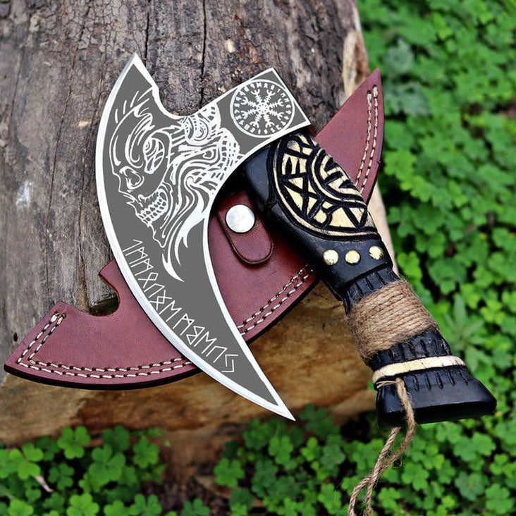 RA-269 Skull Pizza Axe, Hand-Forged Skull Pizza Axe, Expertly Crafted Viking Pizza Axe, Gift For Men, Halloween Gift, Christmas Gift - Ragnar Armoury