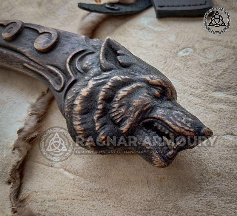 RA-183 Wolf Fenrir Head Axe , Wolf Fenrir Crafted Handle, Viking axe, Bearded axe, Skeggöx, Handcrafted axe, Gift For Men, Christmas Gift - Ragnar Armoury