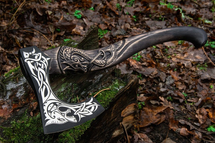 RA-252 Fenrir Craved Handle Viking Axe, Hatchet Axe, Camping Axe, Scandinavian Axe, Gift For Men, Gift For Husband, Anniversary Gift - Ragnar Armoury