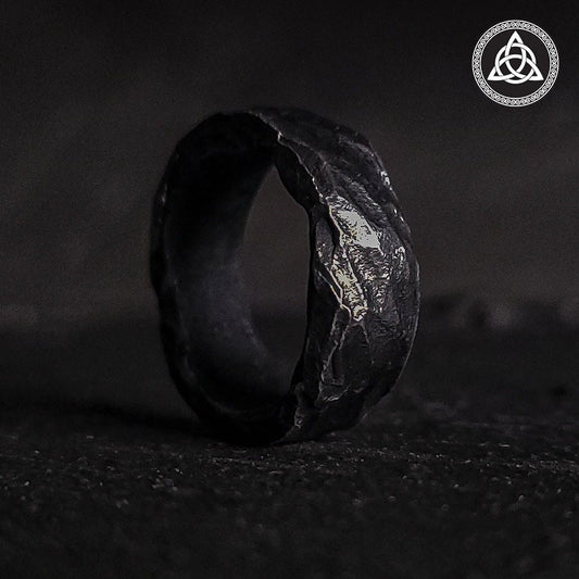 RA-162 Hand Forged Ring, Men's Wedding Ring, Statement Ring, Black Wedding Band, Men's Rings, Viking Ring, Norse mythology Ring - Ragnar Armoury