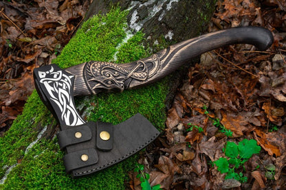 RA-252 Fenrir Craved Handle Viking Axe, Hatchet Axe, Camping Axe, Scandinavian Axe, Gift For Men, Gift For Husband, Anniversary Gift - Ragnar Armoury