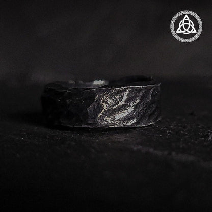 RA-162 Hand Forged Ring, Men's Wedding Ring, Statement Ring, Black Wedding Band, Men's Rings, Viking Ring, Norse mythology Ring - Ragnar Armoury