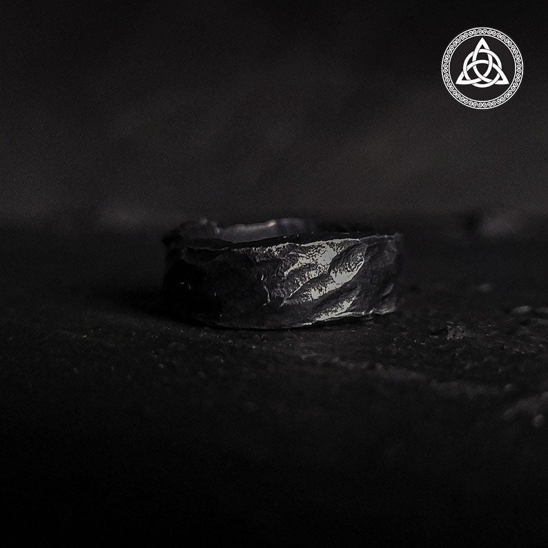 RA-162 Hand Forged Ring, Men's Wedding Ring, Statement Ring, Black Wedding Band, Men's Rings, Viking Ring, Norse mythology Ring - Ragnar Armoury