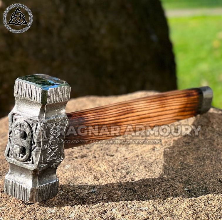 RA-175 Functional Hand Forged War Hammer, Personalized Viking Battle Hammer, Viking Runes Hammer - Ragnar Armoury