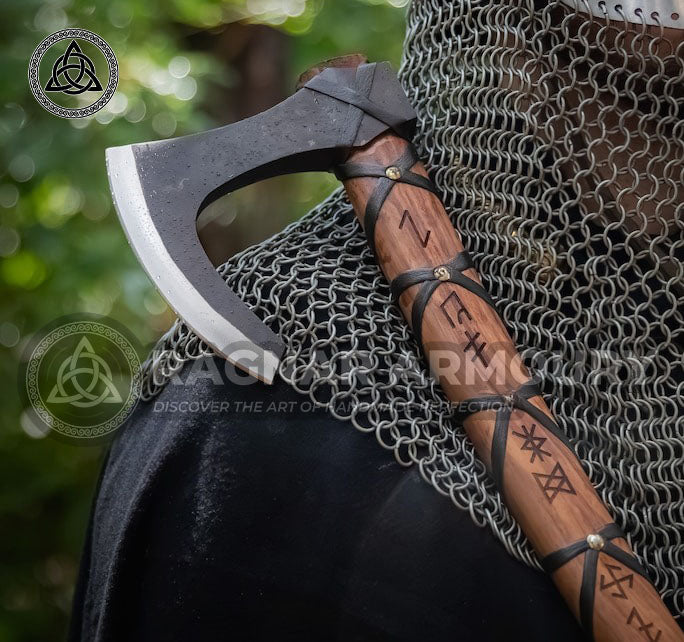 RA-184 Hand Forged Viking Bearded Axe, Skeggöx, Handcrafted axe, Viking Runes Axe, Personalized axe gift - Ragnar Armoury