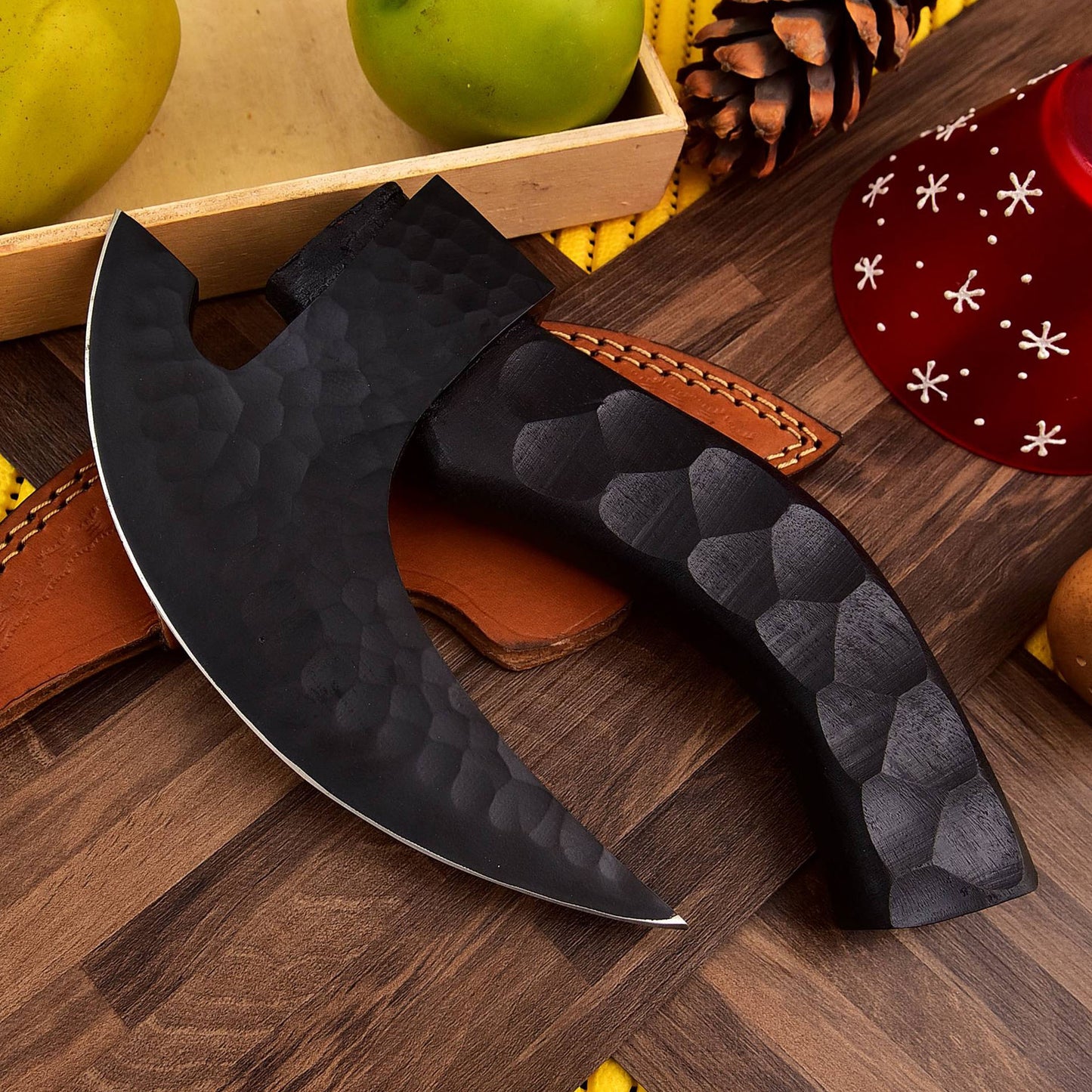 RA-293 Hand-Forged Black Cobra Viking Pizza Axe, Scandinavian Pizza Cutter Axe, Gift For Husband, Halloween & Christmas Gift