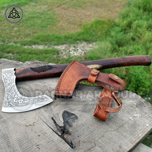 RA-186 Ancient Nordic Traditions Viking Bearded Axe, Hand Crafted Beautiful Engraved Decorative Axe, Bushcraft tool, Outdoor axe