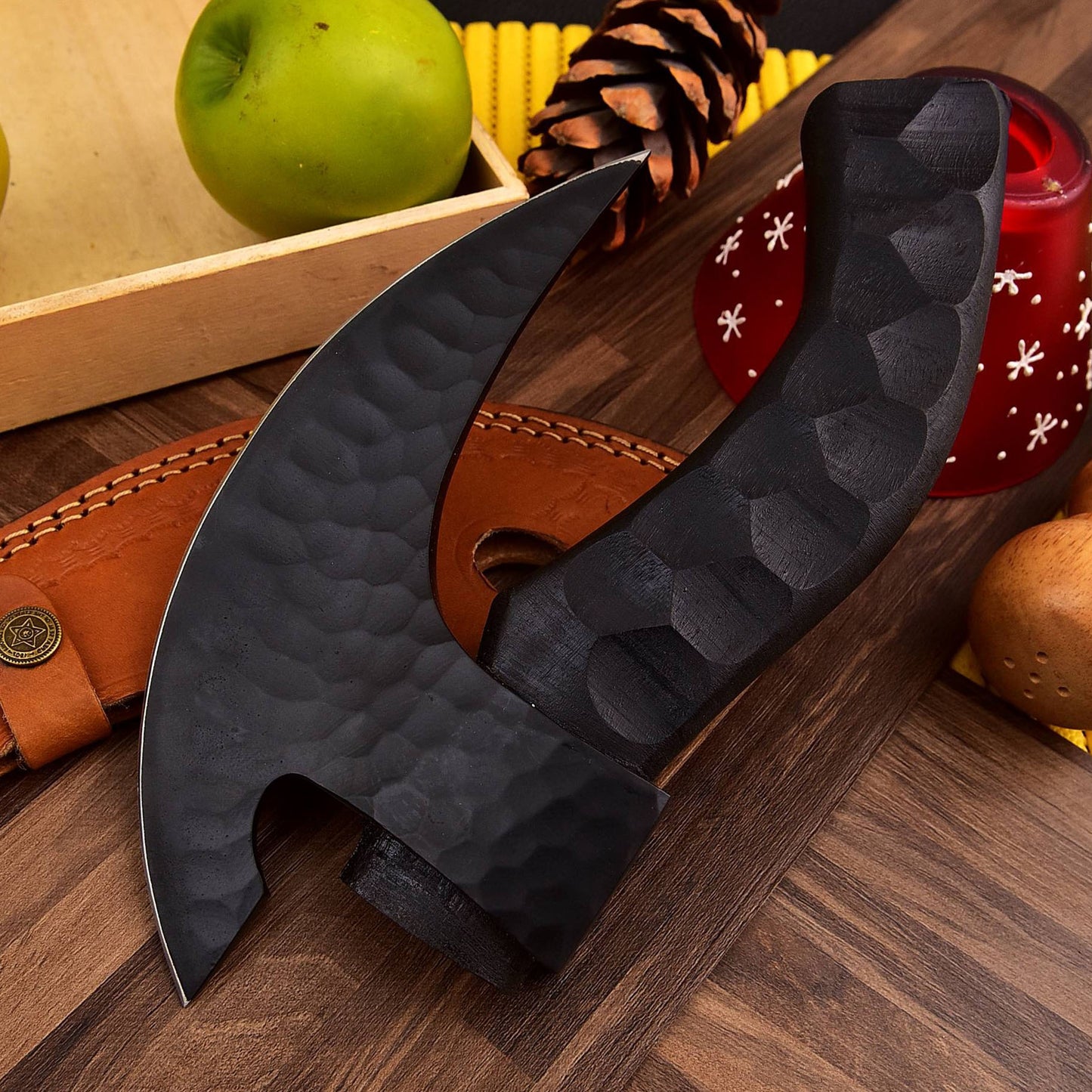 RA-293 Hand-Forged Black Cobra Viking Pizza Axe, Scandinavian Pizza Cutter Axe, Gift For Husband, Halloween & Christmas Gift