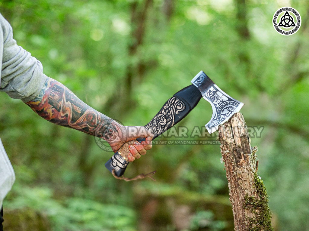 RA-233 Hand Forged Mini Viking Axe, Throwing Axe, Scandinavian Axe, Premium Viking Axe in Mini Style, Gift For Men, Gift For Him, Christmas Gift - Ragnar Armoury