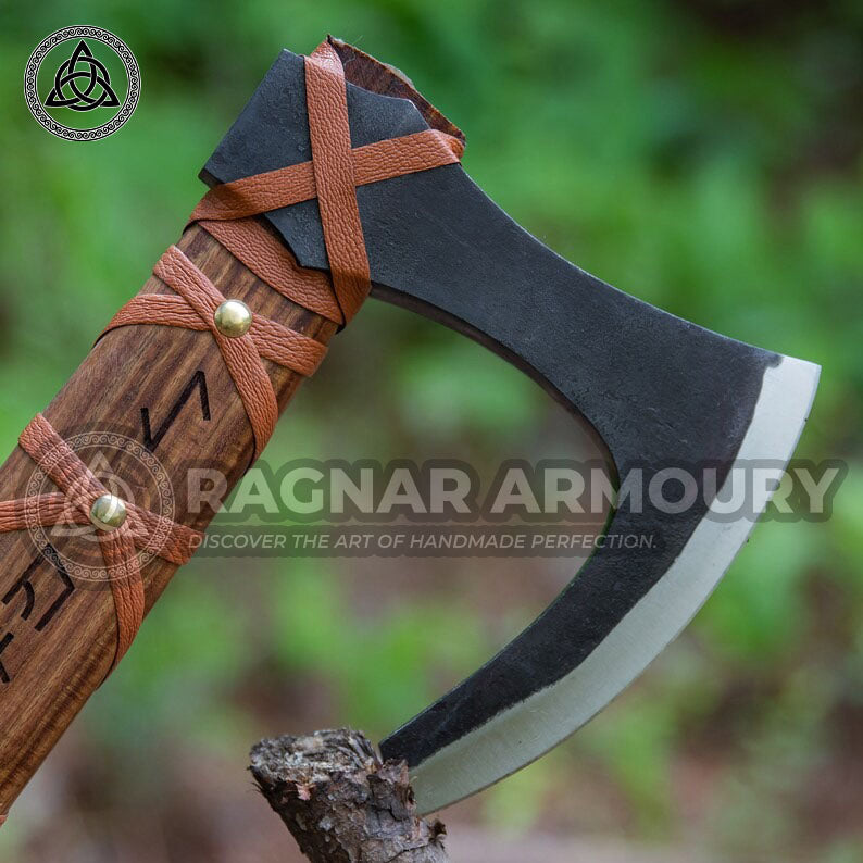 RA-185 Hand Forged Viking Bearded Axe, Skeggöx, Handcrafted axe, Personalized Scandinavian Axe, Viking Runes Axe, Personalized axe gift - Ragnar Armoury