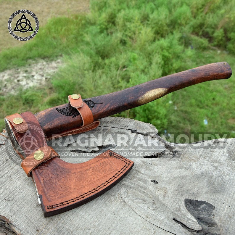 RA-186 Ancient Nordic Traditions Viking Bearded Axe, Hand Crafted Beautiful Engraved Decorative Axe, Bushcraft tool, Outdoor axe - Ragnar Armoury