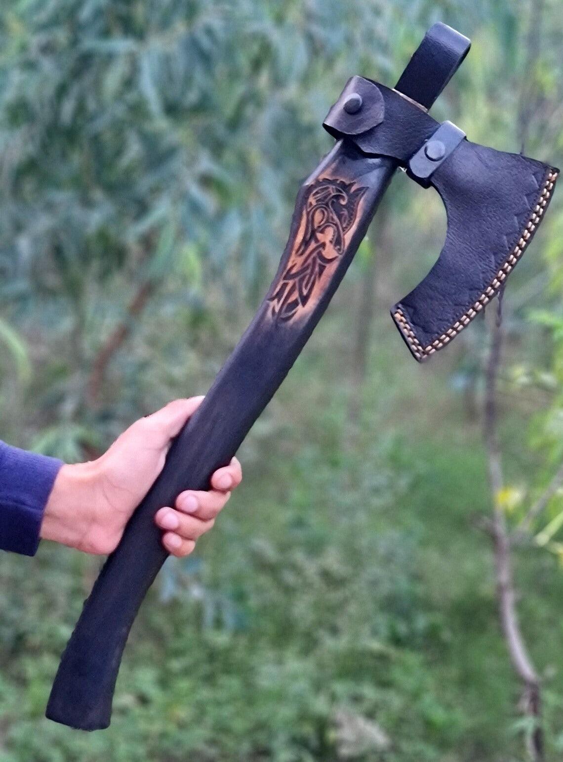 RA-28 Handmade Carbon Steel Viking Axe, Perfect Camping Axe, Hunting Axe, Valhalla axe, Danish axe, warrior axe, god of war, Ragnar axe, Christmas Gift, Xmas Gift, Lover Gift, Easter Gift, Halloween Gift - Ragnar Armoury