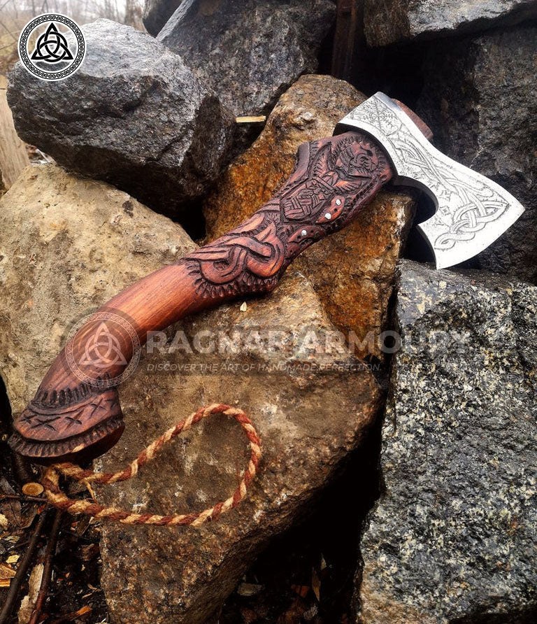 RA-196 Handmade Viking Axe, Viking Axe, Bushcraft tool, Outdoor axe, Woodworking tool, Camping axe, Leather sheath, Collectible axe, Gift For Men, Christmas Gift - Ragnar Armoury