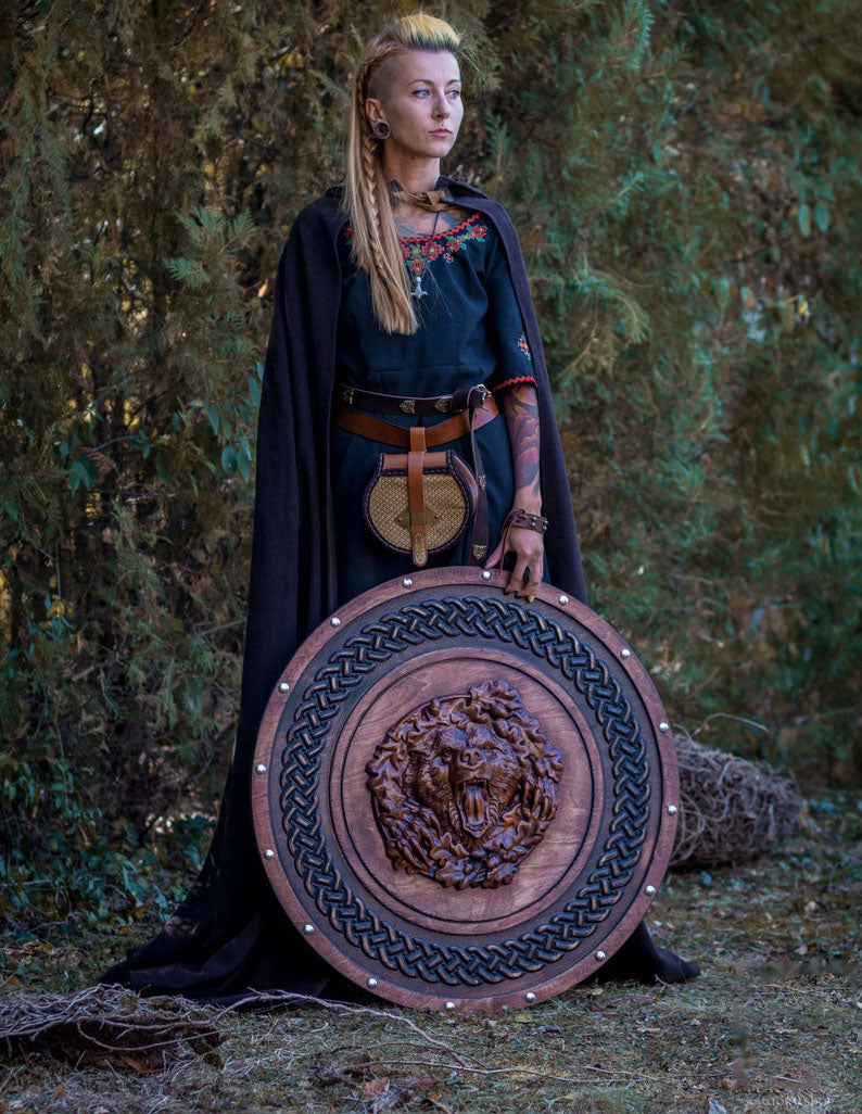 RA-199 Hand Craved Bear Head Viking Shield, Viking Battle Shield, Wall Decor Shield, Gift For Men, Christmas Gift - Ragnar Armoury