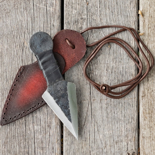 RA-187 Stars Oversee Neck Knife Forged High Carbon Steel Medieval Inspired Compact Throwing Knife Dagger Necklace With Leather Sheath - Ragnar Armoury